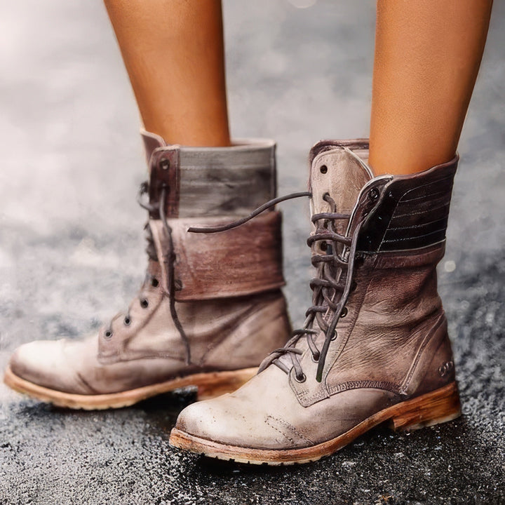 Botas de Cuero Retro Clásicas para Mujer en Marrón oscuro