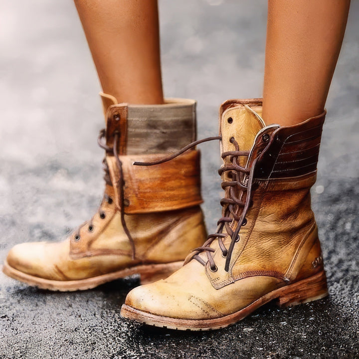 Botas de Cuero Retro Clásicas para Mujer en Marrón