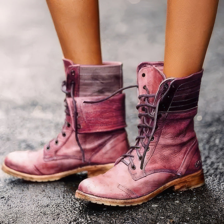 Botas de Cuero Retro Clásicas para Mujer en Rojo
