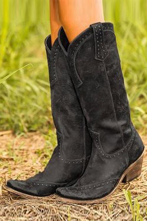 Botas de Cuero Vaquero para Aventuras Diarias en Negro