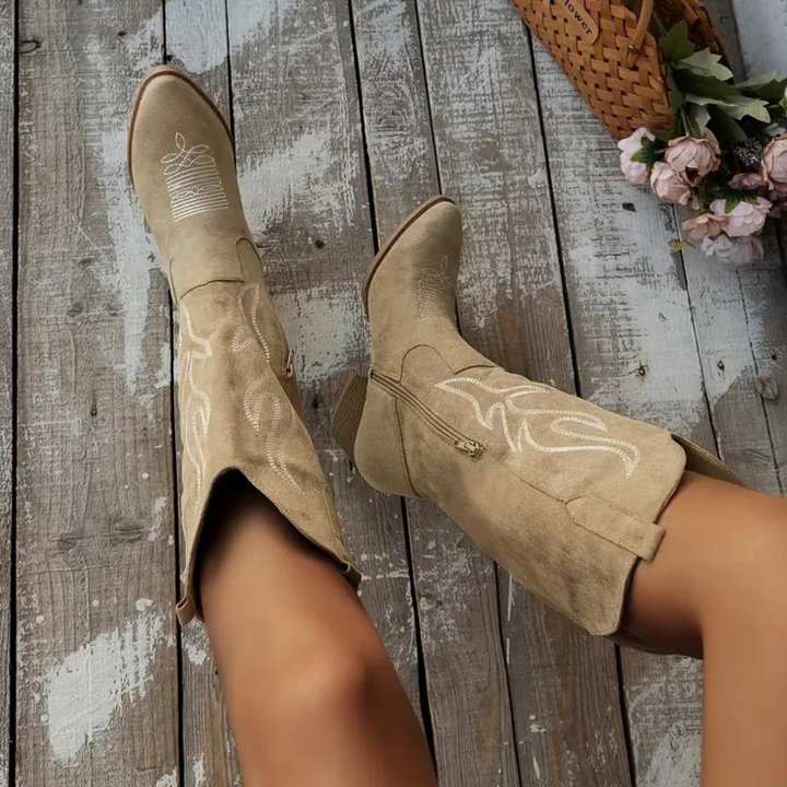 Botas de Cuero Vaquero Retro para Mujer