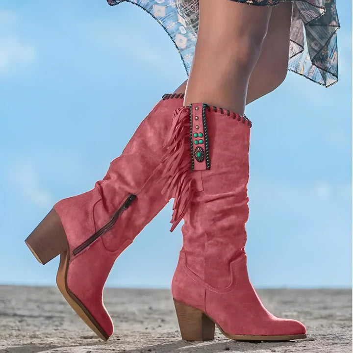 Botas de Cuero Western para Mujer en Rojo