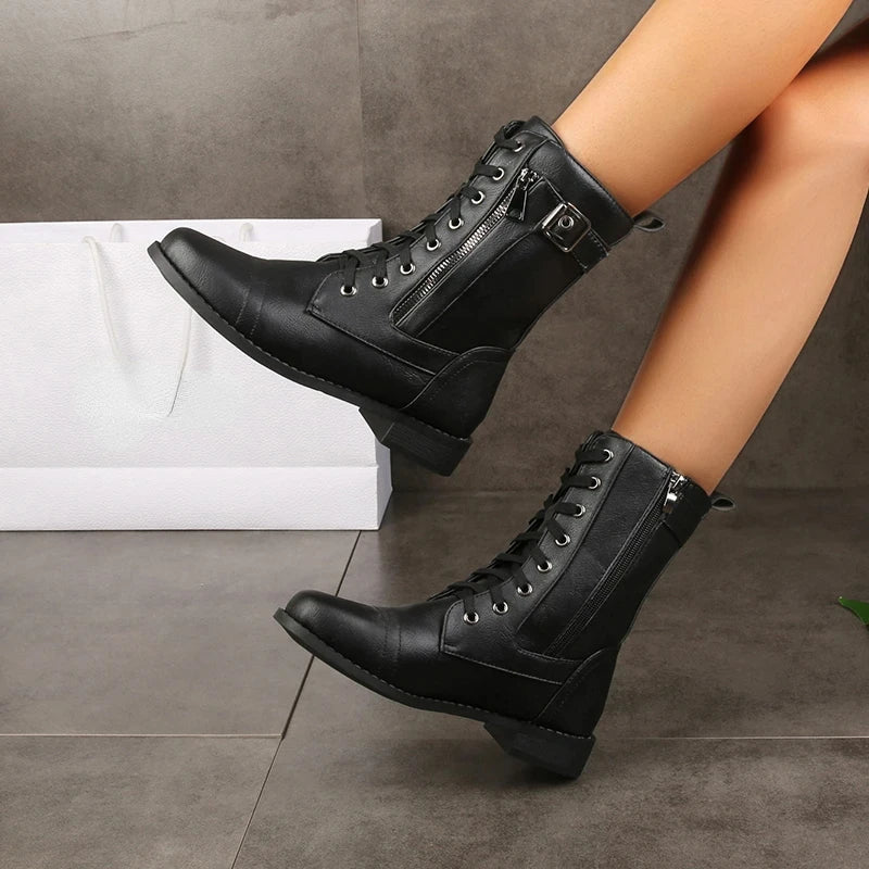 Botas de mujer con cordones look otoño en Negro