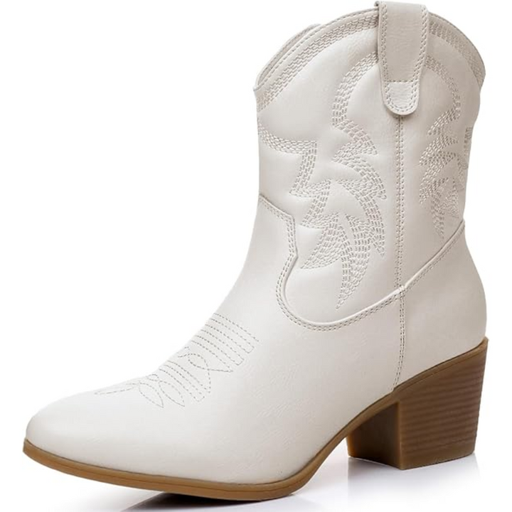 botas de mujer media caña estilo vaquero en Blanco
