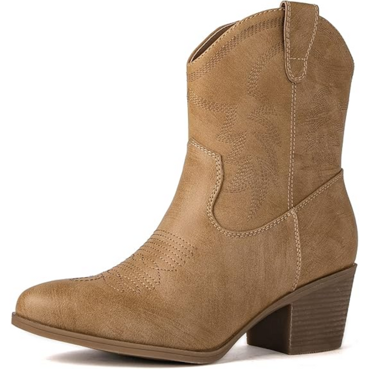 botas de mujer media caña estilo vaquero en Caqui