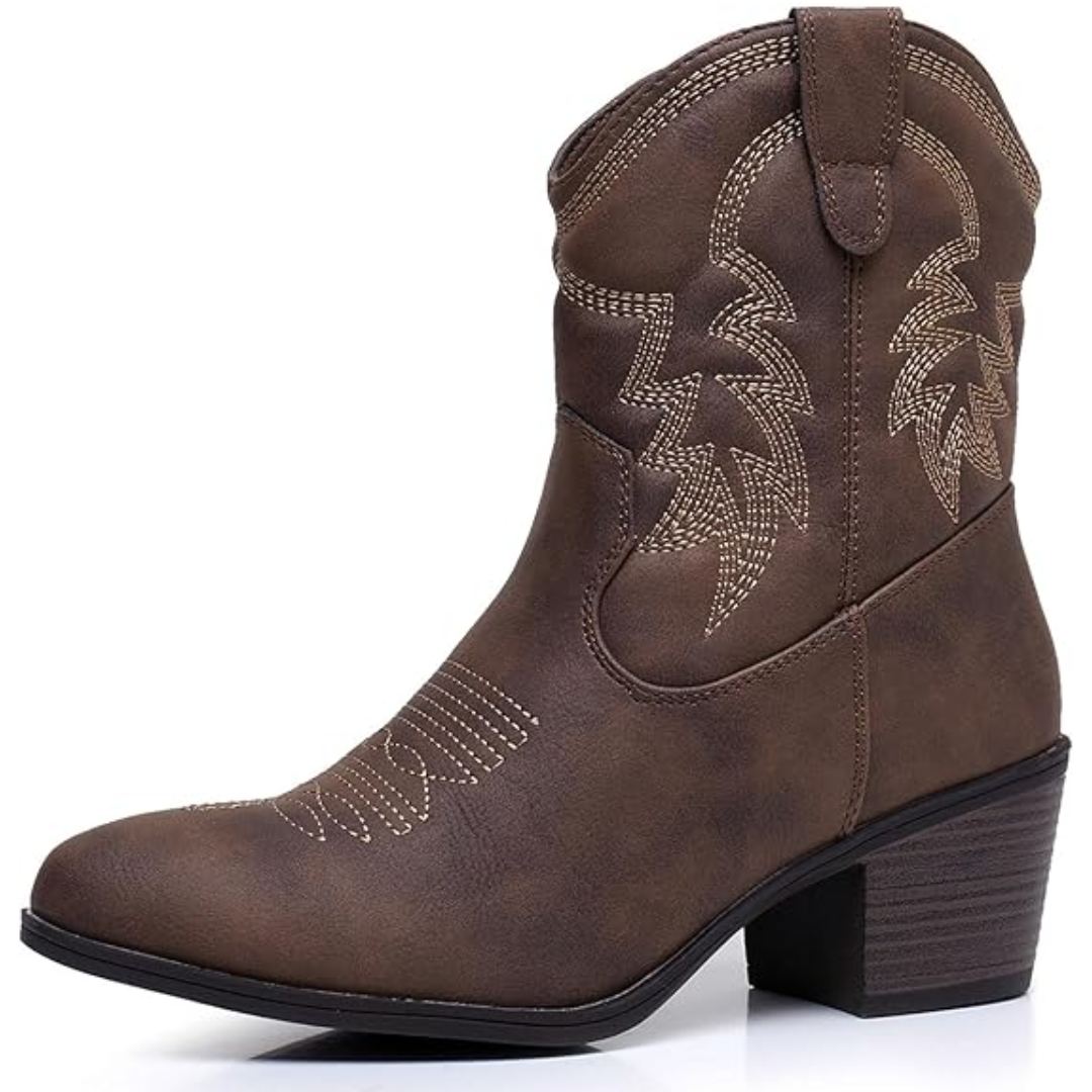 botas de mujer media caña estilo vaquero en Marrón