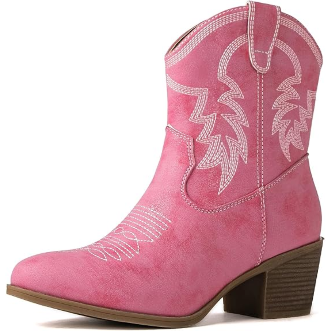 botas de mujer media caña estilo vaquero en Rosa
