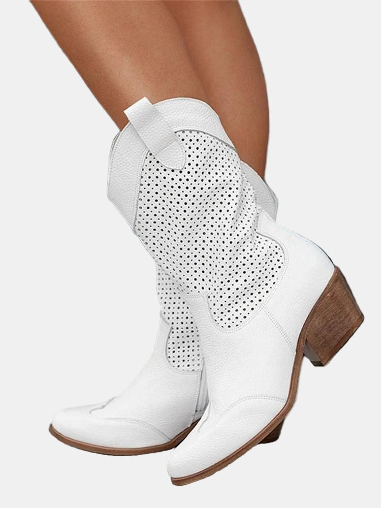 Botas de Mujer Perforadas Ligeras Versátiles en Blanco
