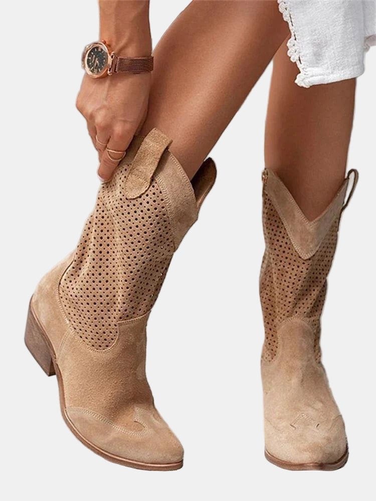Botas de Mujer Perforadas Ligeras Versátiles en Marrón
