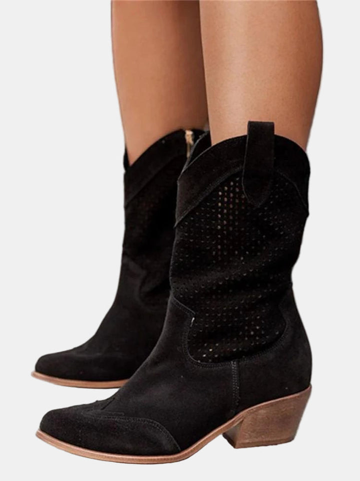 Botas de Mujer Perforadas Ligeras Versátiles en Negro