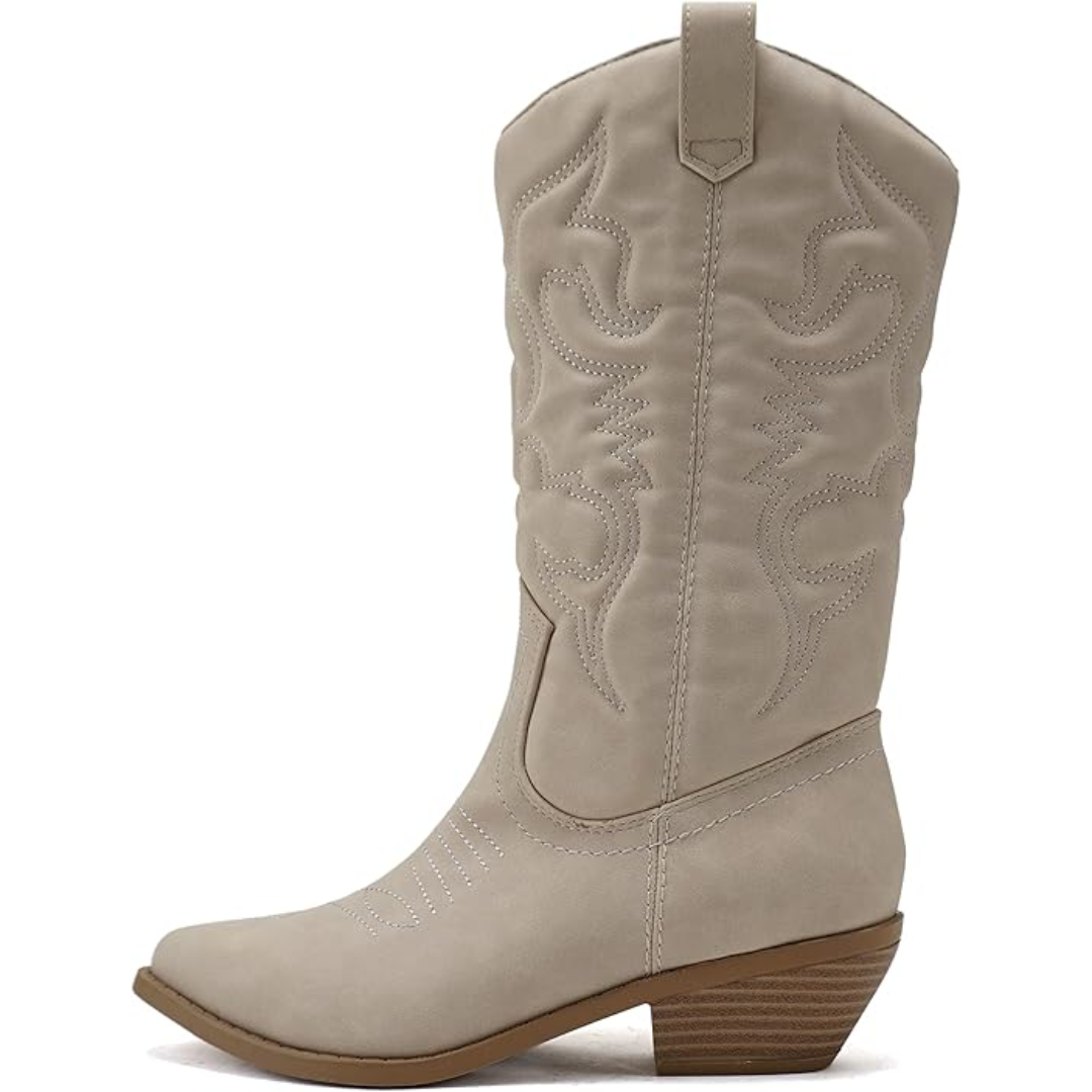 Botas Vaqueras a la Rodilla para Mujer en Beige