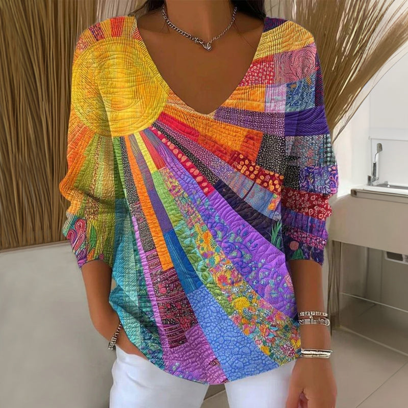 Buntes Patchwork T-Shirt Womens t-shirt en Multicolor