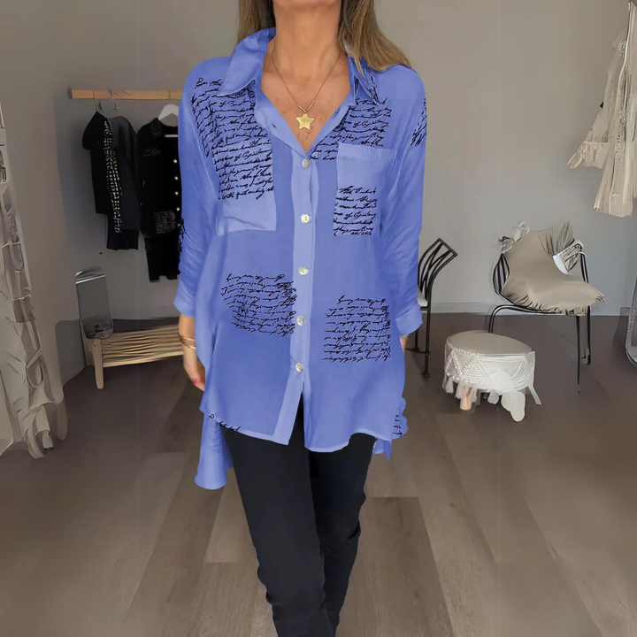 Camisa de Lino Manuscrita Casual en Morado