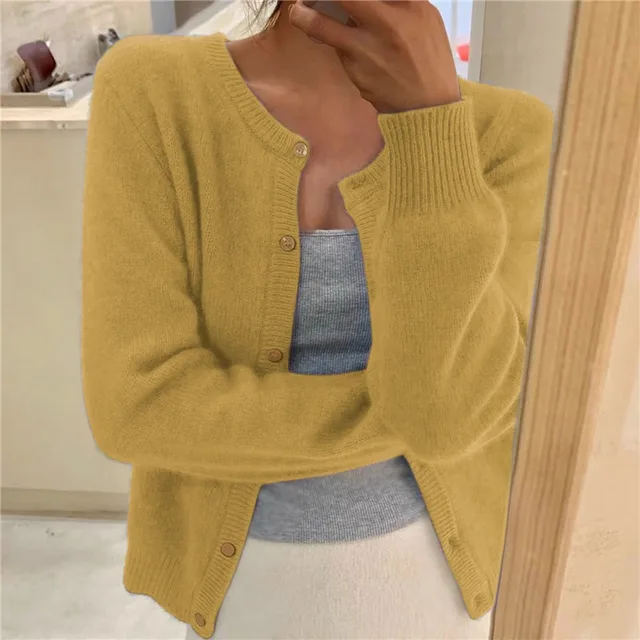 Cardigan de Punto Elegante para Mujer en Amarillo