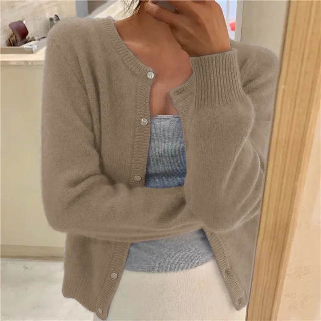 Cardigan de Punto Elegante para Mujer en Caqui