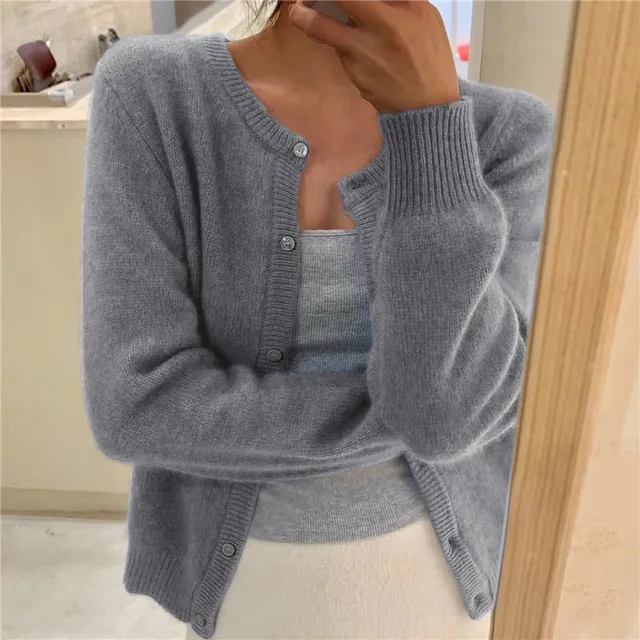 Cardigan de Punto Elegante para Mujer en Gris