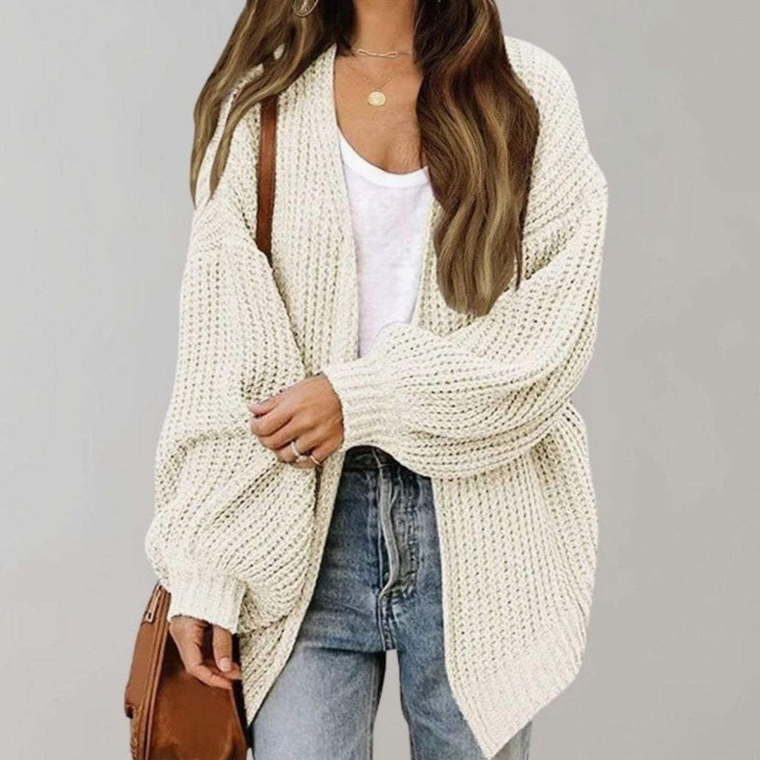 Cardigan de Punto Grueso Holgado para Mujer en Blanco