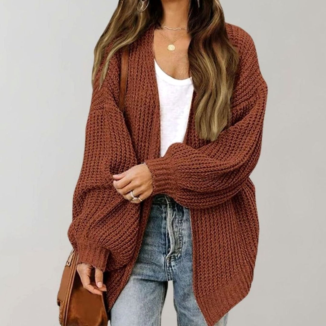 Cardigan de Punto Grueso Holgado para Mujer en Coffee