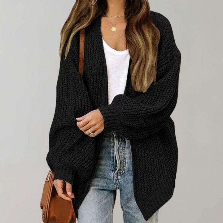 Cardigan de Punto Grueso Holgado para Mujer en Negro