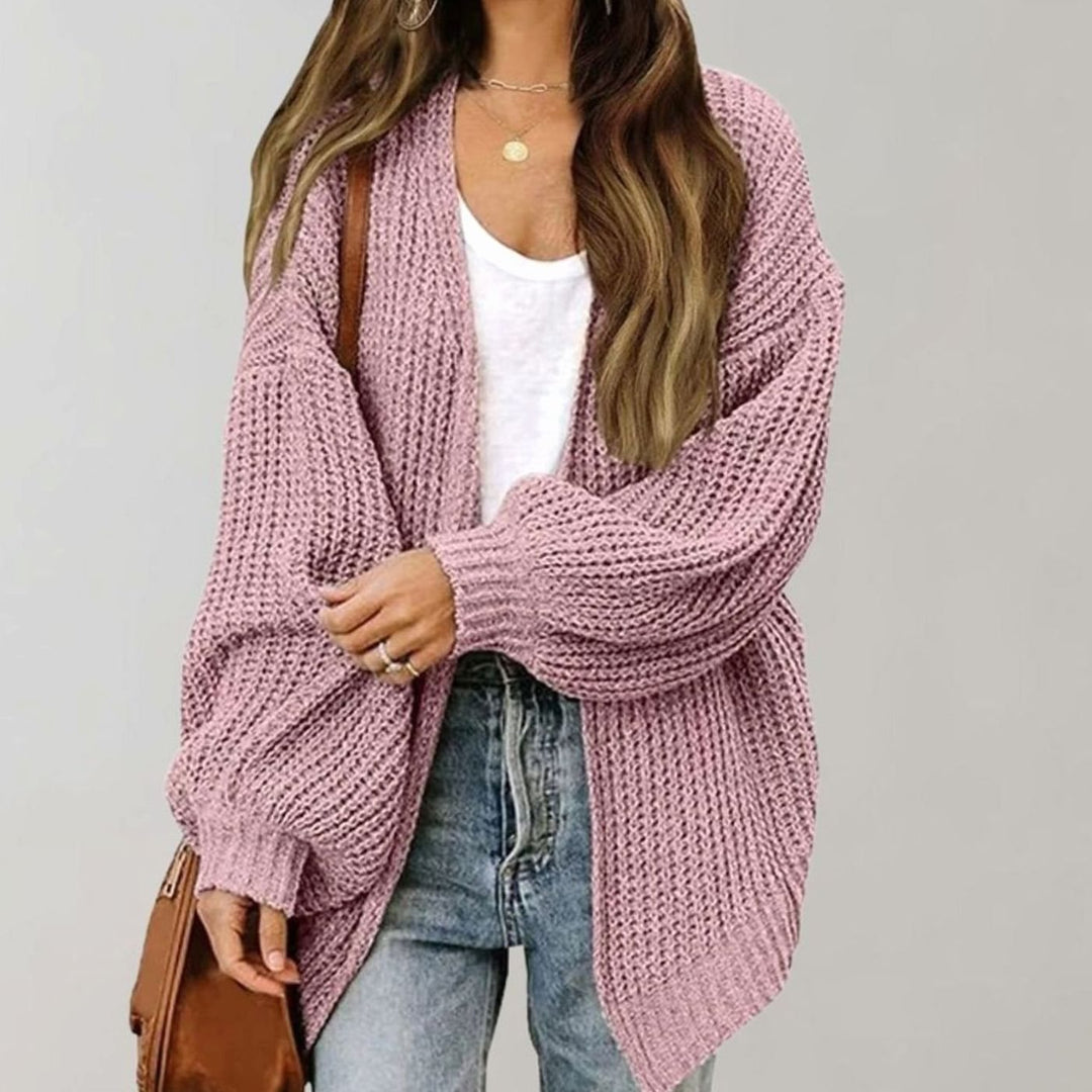 Cardigan de Punto Grueso Holgado para Mujer en Rosa