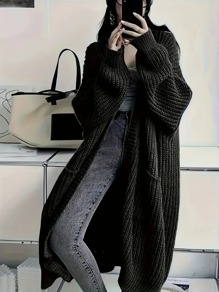 Cardigan de Punto Holgado para Mujer en Negro