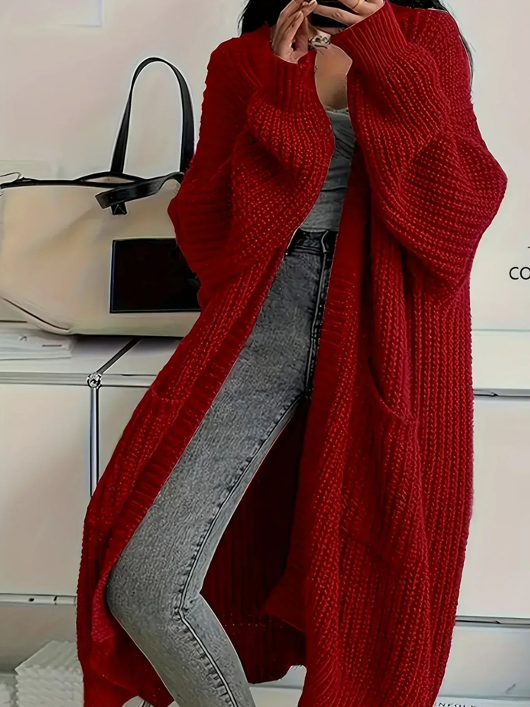 Cardigan de Punto Holgado para Mujer en Rojo