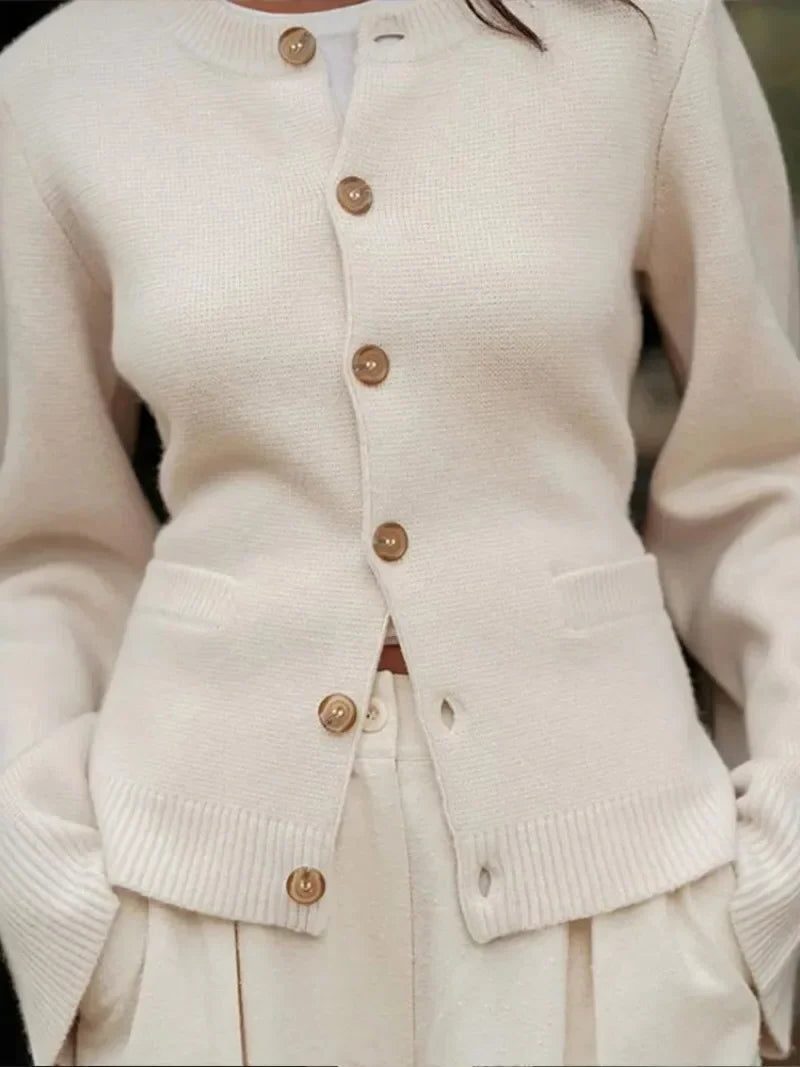 Cardigan de punto manga larga para mujer (3)