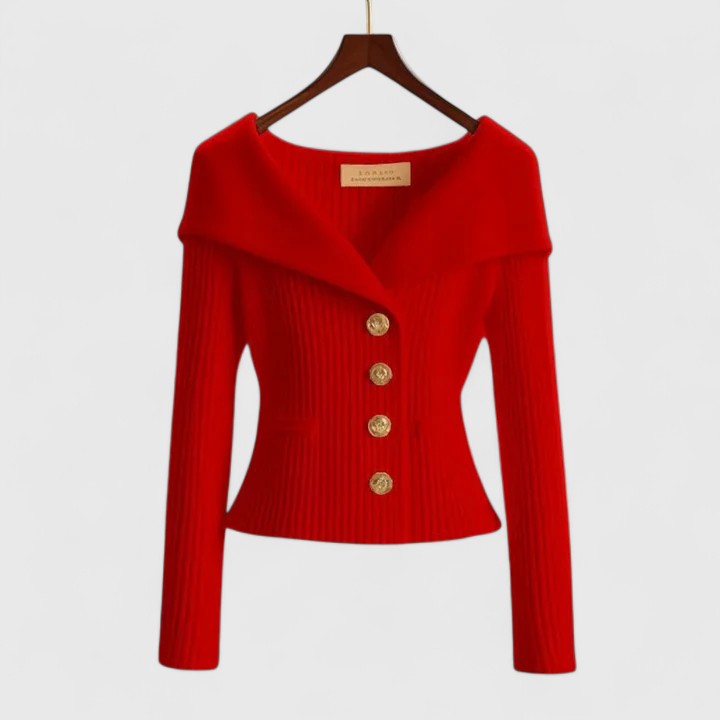 Cardigan de Punto Mujer Elegante Versátil en Rojo
