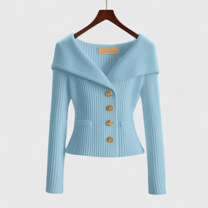 Cardigan de Punto Mujer Elegante Versátil en Sky Blue