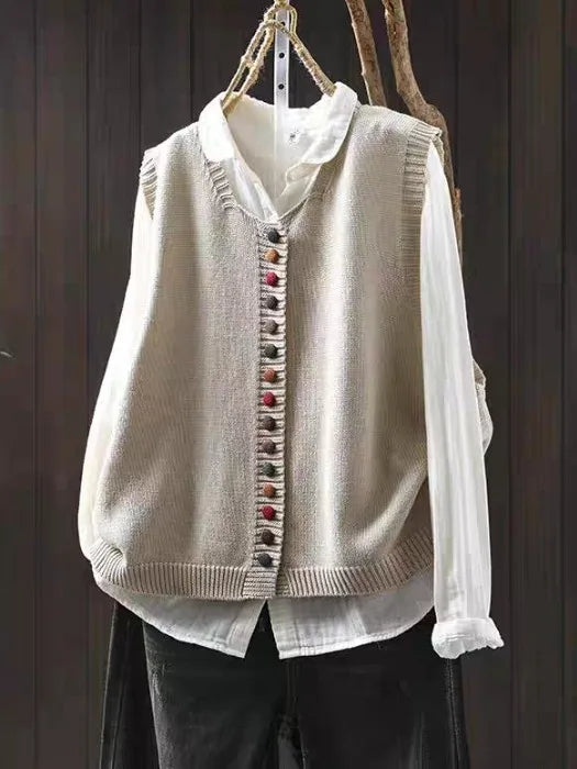 Cardigan de Punto Mujer Holgado para Capas en Offwhite