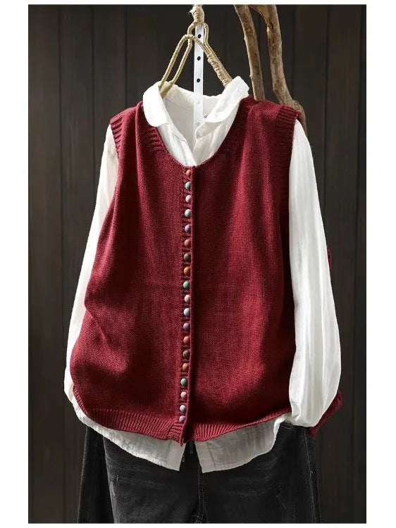 Cardigan de Punto Mujer Holgado para Capas en Rojo