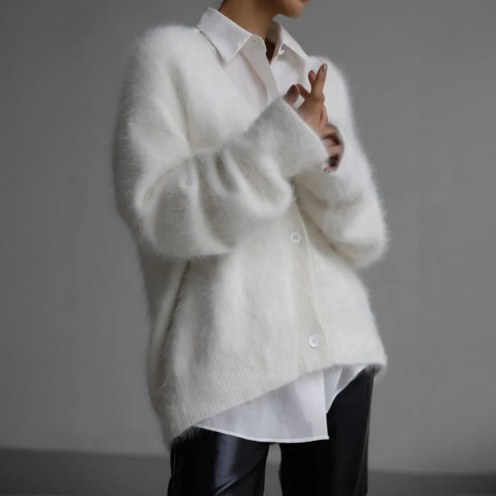 Cardigan de Punto Mujer Oversized Cálido en Blanco