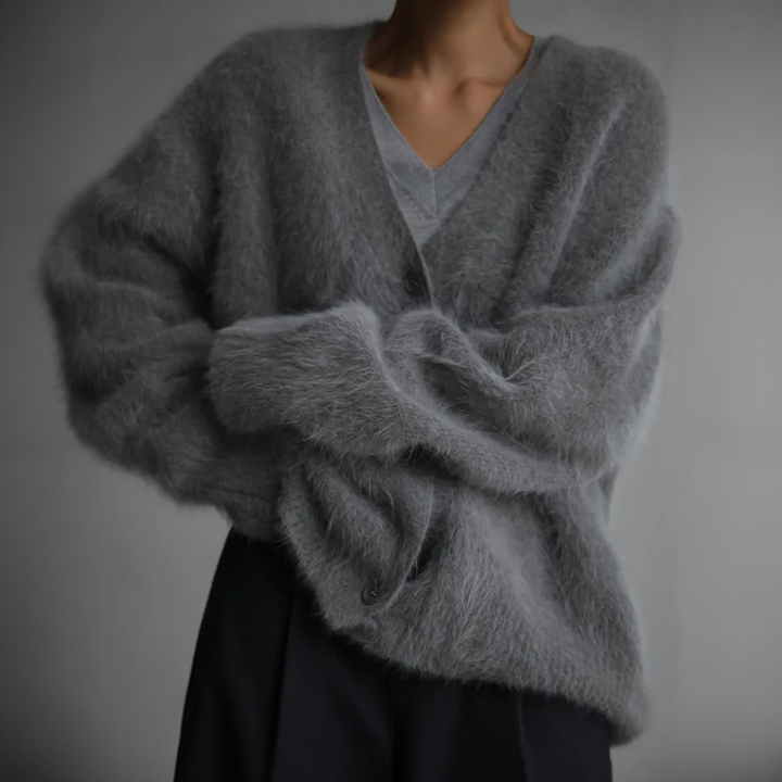 Cardigan de Punto Mujer Oversized Cálido en Gris