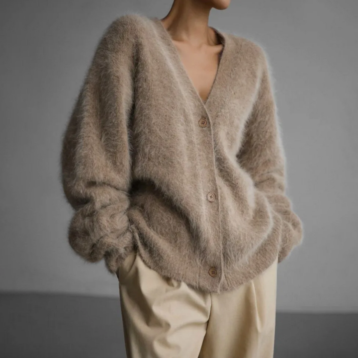 Cardigan de Punto Mujer Oversized Cálido en Marrón 1