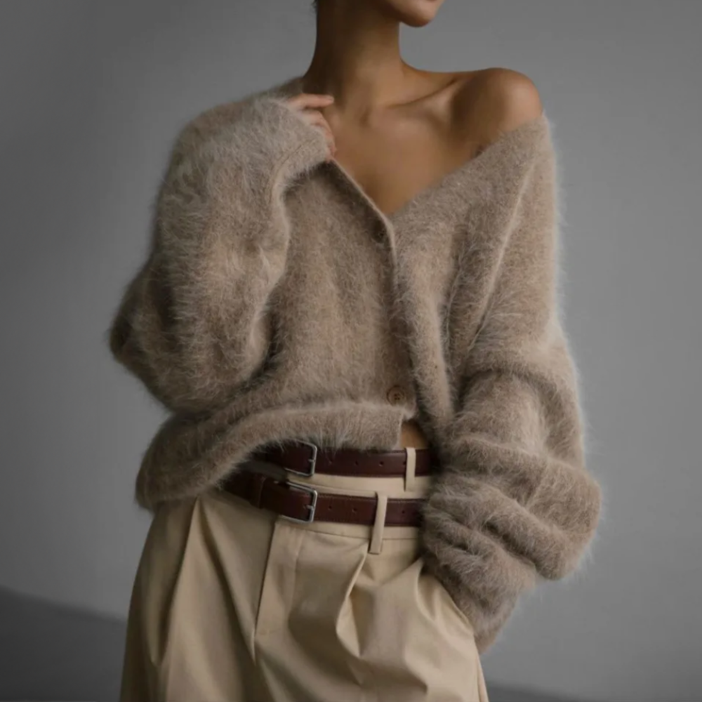 Cardigan de Punto Mujer Oversized Cálido en Marrón 2