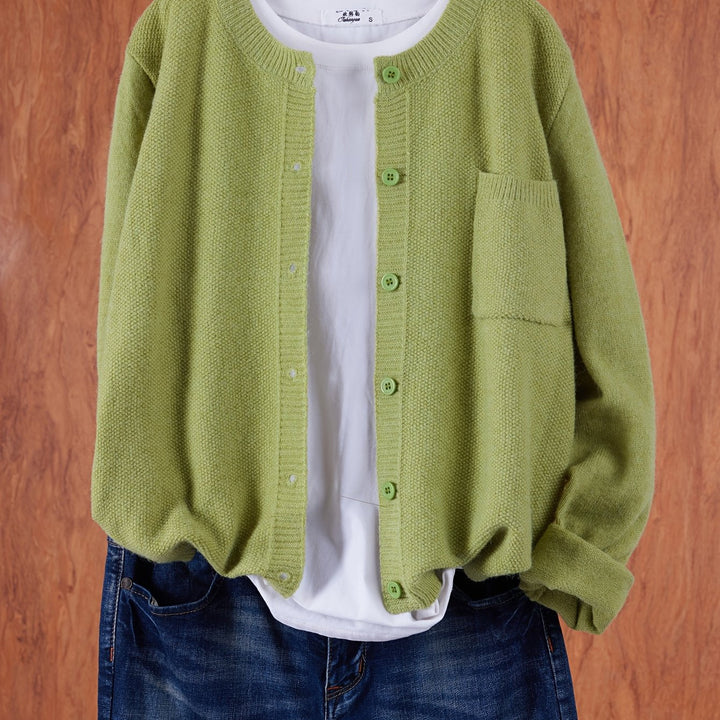 Cardigan de punto suave abotonado en Greenish Yellow