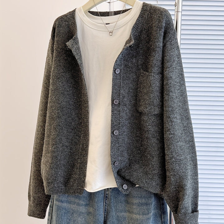 Cardigan de punto suave abotonado en Gris