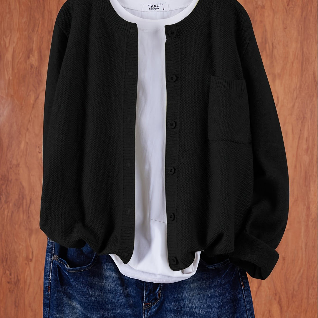 Cardigan de punto suave abotonado en Negro