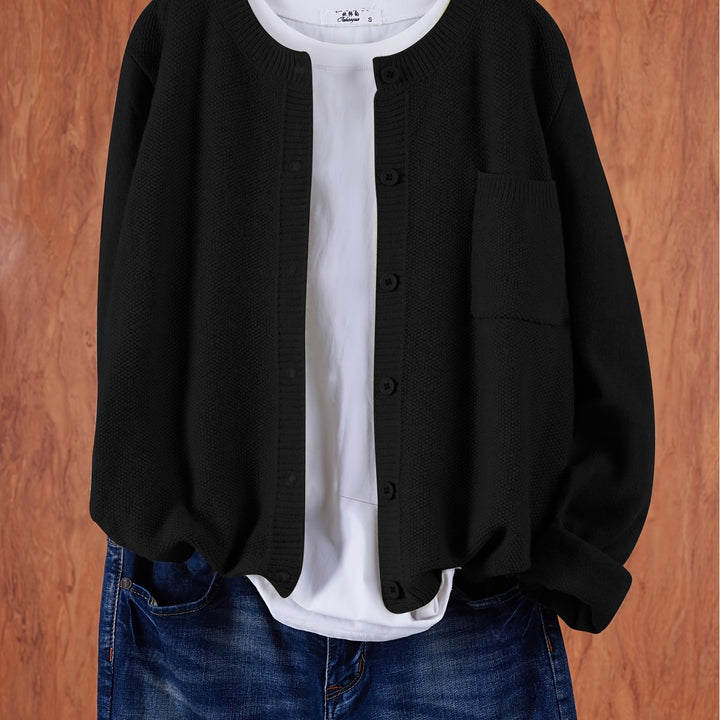 Cardigan de punto suave abotonado en Negro