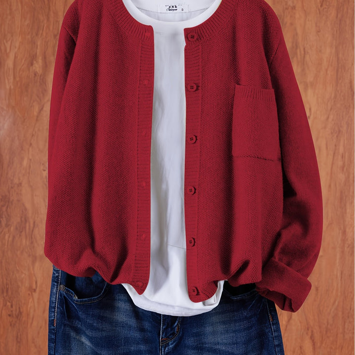 Cardigan de punto suave abotonado en Rojo