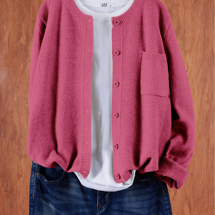 Cardigan de punto suave abotonado en Rosa oscuro