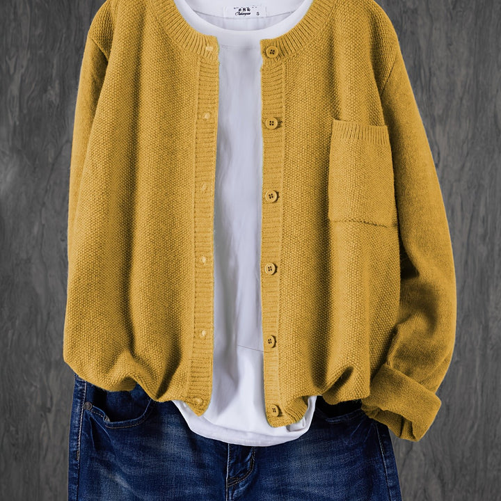 Cardigan de punto suave abotonado en Yellowish Brown