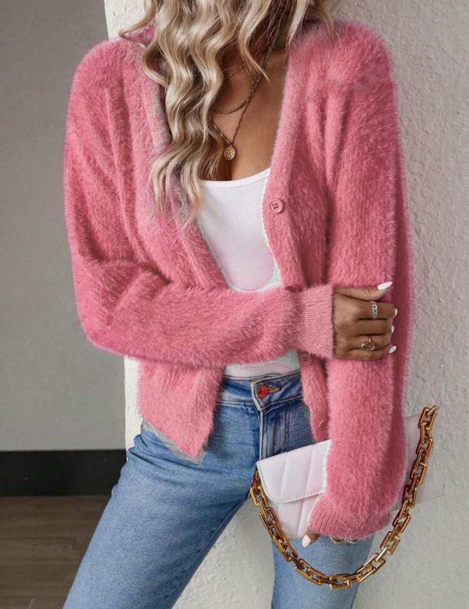 Cardigan de punto suave para mujer en Rosa