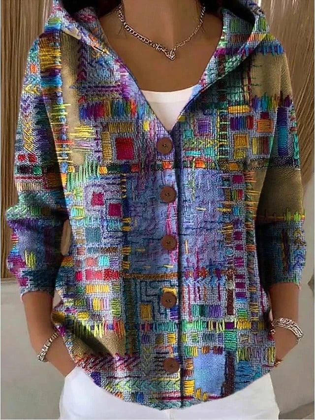 Cardigan Largo Artístico Acogedor en Morado