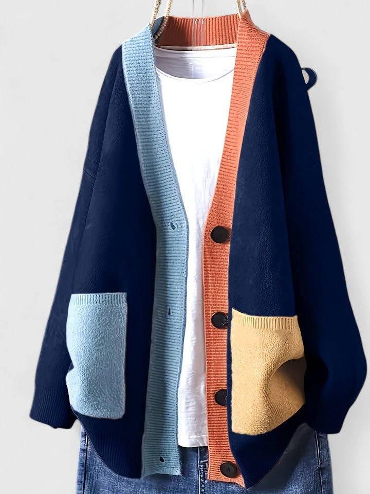 Cardigan Mujer de Punto Holgado en Azul