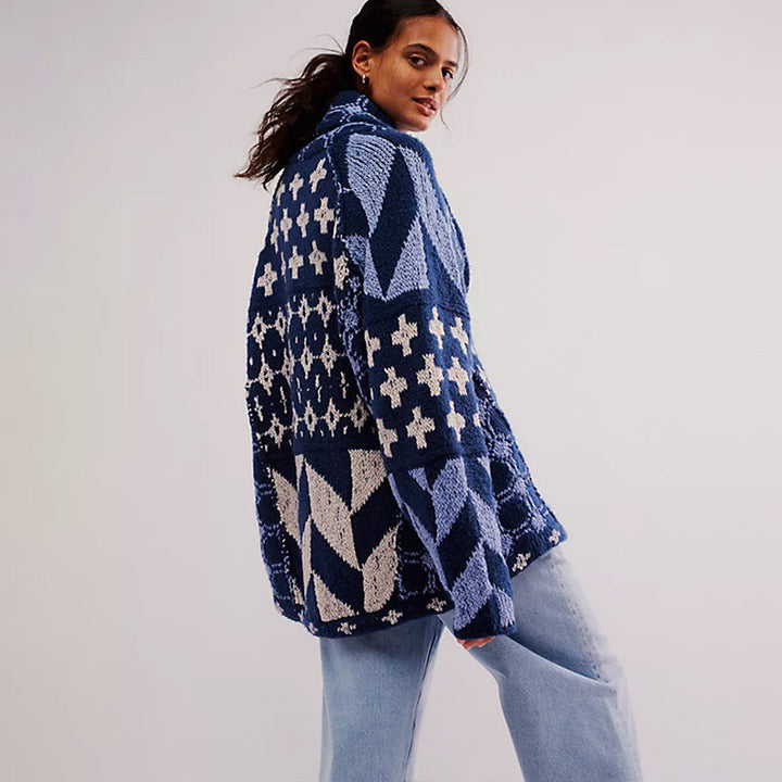 Cardigan Mujer Punto Oversized Elegante en Azul