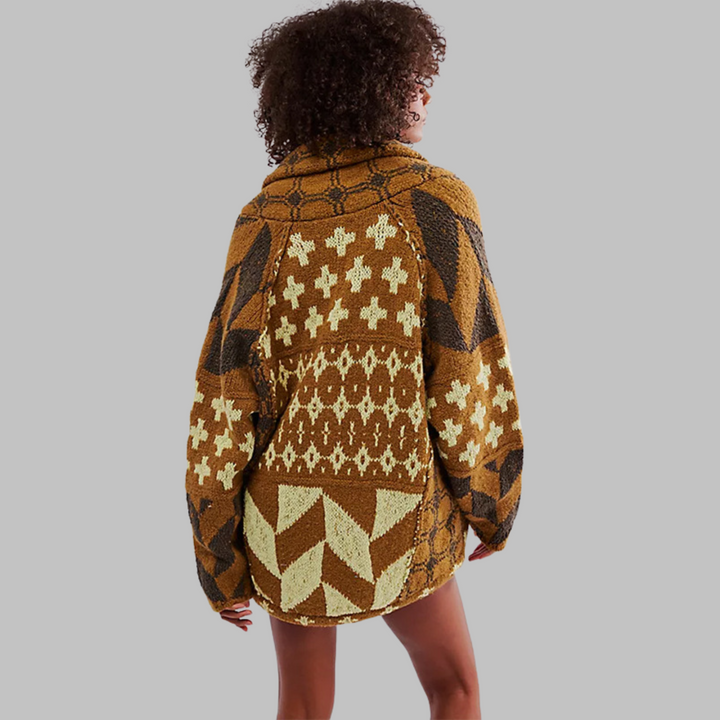 Cardigan Mujer Punto Oversized Elegante en Marrón