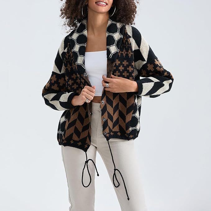 Cardigan Mujer Punto Oversized Elegante en Negro