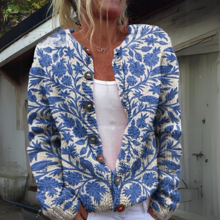 Chaleco Tejido Floral para Mujer en Azul