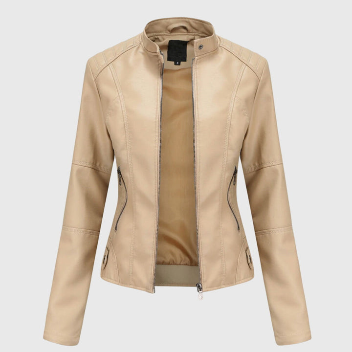 Chaqueta Corta de Cuero para Mujer en Beige